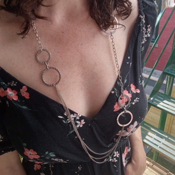 Silver Chain Necklace with Hearts and Circles - Picture 6 of 7